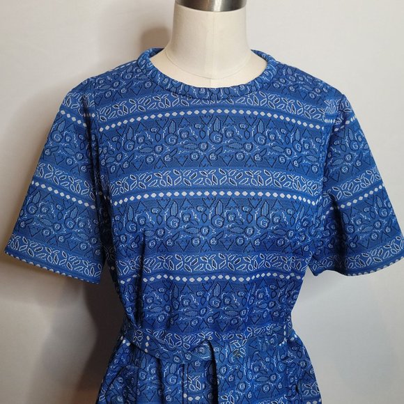 Vintage Dress Blue Bandana Print Jule Wyn New York Zip Back Belted Faux Pockets - Picture 2 of 11